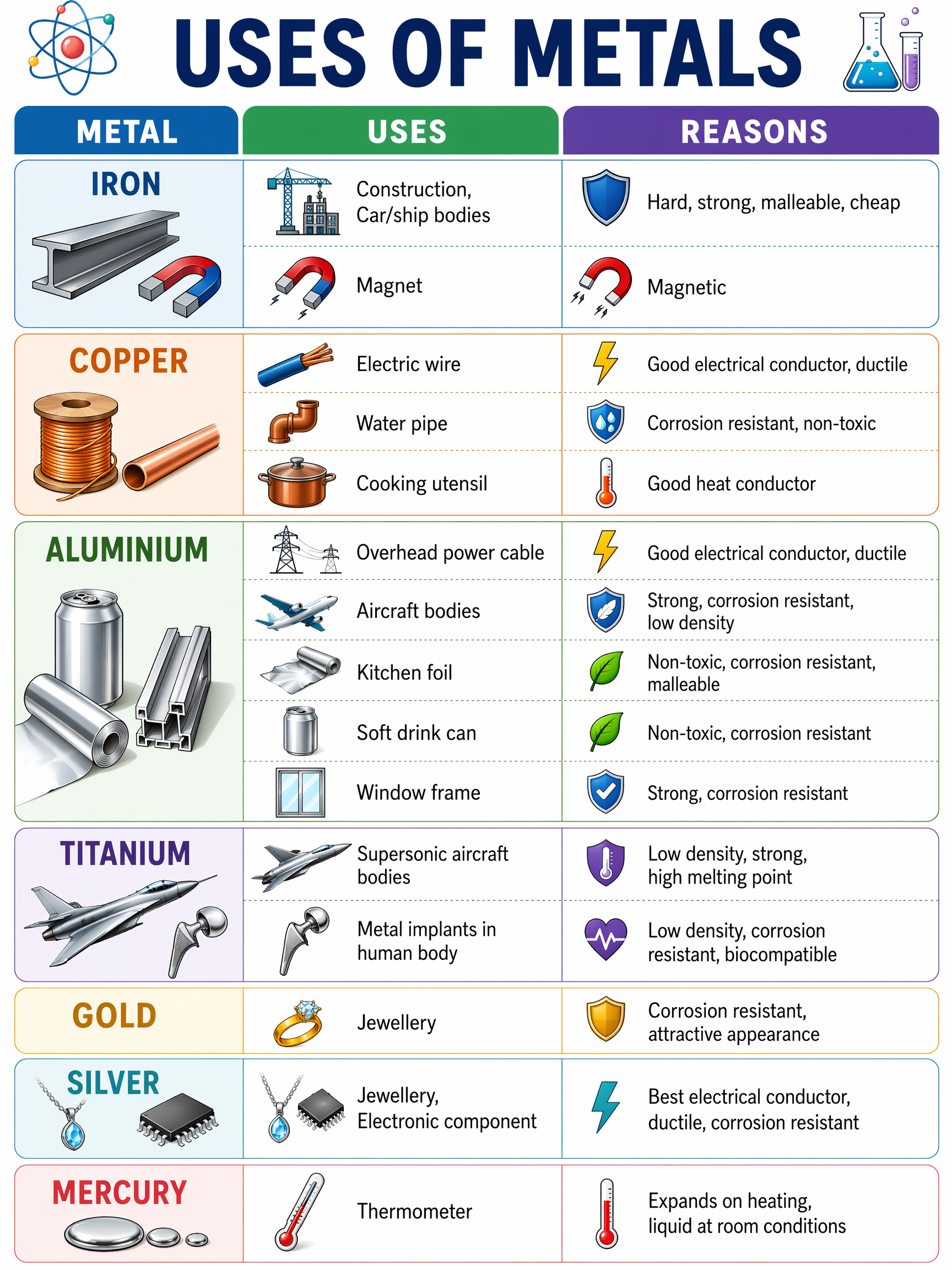 Uses of metals in everyday life and industry